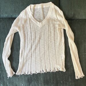 Cream Ribbed Knit Sweater